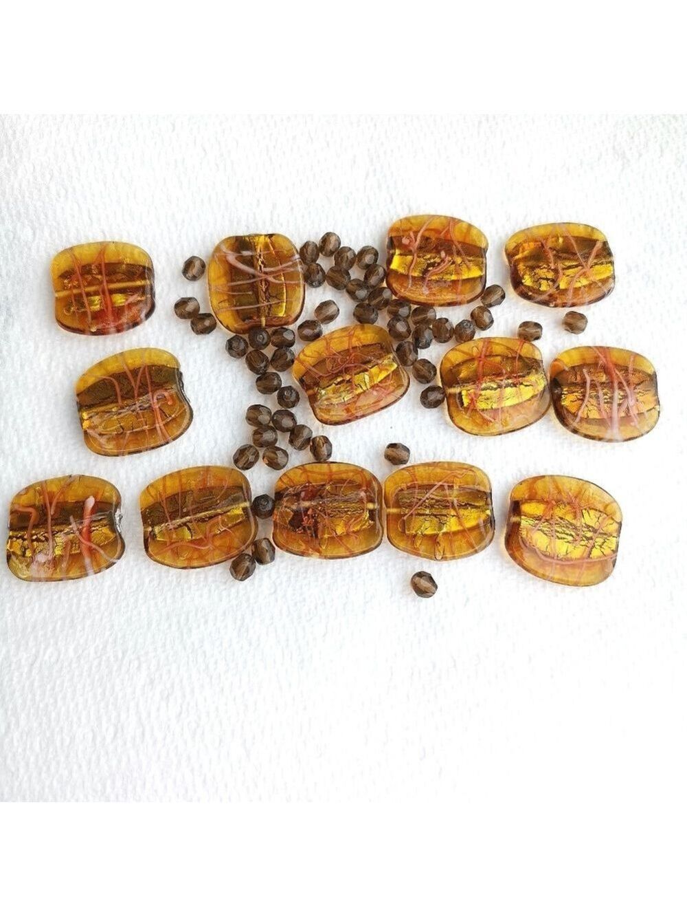 Vintage 90's Murano amber glass silver foil Beads Craft